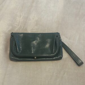 HOBO Dark Green Leather Wristlet Clutch
